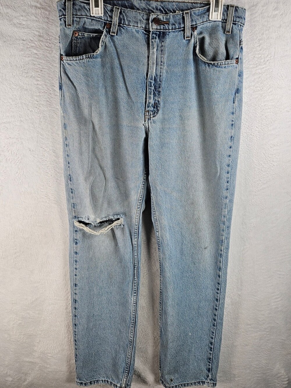 Vintage 90s Levi's Jeans Light Wash Distressed Denim Men's Size 34 Orange Tab